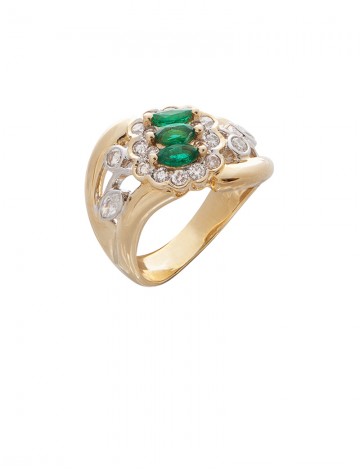 Gold emerald and diamond on sale ring